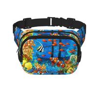 The Underwater World Sac banane carré double couche avec sangle réglable Motif poissons tropicaux, Noir , Taille unique