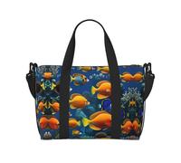 The Underwater World Sac de voyage à main avec imprimé poissons tropicaux, sac de sport, sac de nuit, sac de plage, sac de week-end pour homme et femme, noir, taille unique, Noir/blanc, One Size