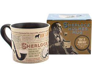 The Unemployed Philosophers Guild Tasse à café Sherlock Holmes - Avec citations Holmes, règles de déduction, images intrigantes et portrait de Sidney Paget, livrée dans une boîte amusante