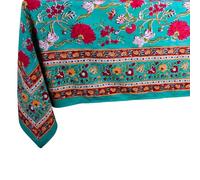 THE Unltd India Azure Tide Green Nappe Rectangle Carrée 100% Coton, Nappe Florale Imprimée à la Main pour Table à Manger, Fêtes, Mariage, Extérieur, 60 x 90 Pouces, 8 Couverts