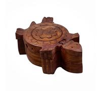 THE Unltd India Boîte de jeu en bois 3D faite à la main, jeu empilable en bois et poli, boîte mystère en forme de tortue pour vacances, décoration d'intérieur (marron)