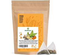 Thé vert au Gingembre + Curcuma et Poivre pour infusions + DETOX Purifiant Diurétique et Antioxydant- en 20 sachets Piramides - 100% Naturel