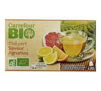 Thé vert aux agrumes bio, feuilles Chun Mee d'origine Chine et notes de citron, pamplemousse et orange, boîte de 20 sachets, recette issue de l'agriculture biologique - Lot de 4