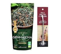 Thé vert Bio et riz complet Genmaicha 100 g + paille inox avec filtre