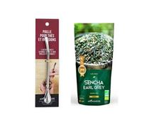 Thé Vert Bio Japonais Sencha Earl Grey 85 G + paille en inox avec filtre intégré
