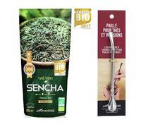 Thé vert Bio Sencha japonais + paille inox avec filtre