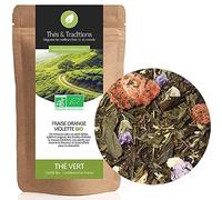Thé vert fraise orange violette BIO | Sachet 100g vrac | ★ Certifié Agriculture biologique ★