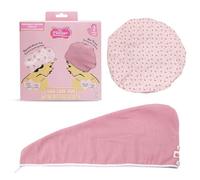 The Vintage Cosmetic Company Duo bonnet de douche et serviette en microfibre pour cheveux, bonnet de douche imperméable et serviette à séchage rapide pour femmes voyage et soins capillaires quotidiens
