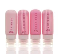 The Vintage Cosmetic Company Lot de 4 bouteilles de voyage en silicone avec sac à fermeture éclair, bouteilles portables en silicone anti-fuite, adaptées pour transporter shampooing, lotion et plus