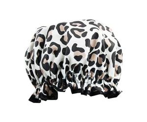 The Vintage Cosmetic Company Shower Cap Elasticated and Waterproof Keeps Hair Dry and Fizz Free Leopard Print Design