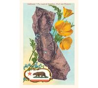 The Vintage Journal California Map With Bear And Poppies