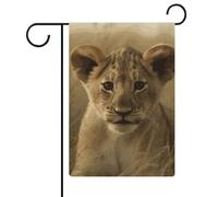 The Waiting Lion Cub Drapeau de jardin 47,7 x 32,6 cm double face pour l'été et l'extérieur, drapeau de décoration de vacances de ferme pour décoration de cour saisonnière
