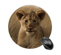 The Waiting Lion Cub Tapis de souris rond amusant en caoutchouc antidérapant Accessoires de bureau pour ordinateur portable 19 x 20 cm pour bureau et maison