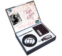 The Wallet Store Coffret cadeau multi-usage pour homme | Portefeuille, stylo, porte-clés et ceinture | avec nom | Cuir végétalien | Meilleur cadeau pour frère, mari, père, petit ami, marron,