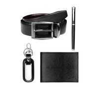 The Wallet Store Ensemble porte-monnaie, ceinture porte-clés et stylo pour homme | Cuir synthétique | Meilleur combo pour frère, mari, père, petit ami, etc. (Noir)