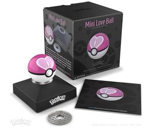 The Wand Company Pokémon Trainer Mini Poké Ball Range of Authentic Replicas - Realistic, Electronic, Die-Cast Poké Ball with Display Stand Light Features (Mini Love Ball)