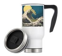 The Wave and Moon Tsunami Art Japan Tasse à café isotherme de voyage 480 ml Blanc