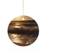 The Waves are Moving Décoration de Noël ronde en céramique à suspendre double face avec corde dorée Pendentif de Noël pour cheminée, fête de vacances, décoration de Noël