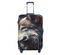 The White and Red Wolf Housse de protection élastique pour valise de voyage Motif imprimé anti-rayures, Noir , L