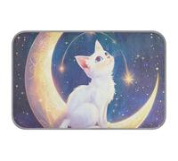 The White Cat on The Moon Summer Cat Tapis de refroidissement auto-rafraîchissant pour lapin 96,5 x 58,4 cm