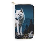 The White Wolf in The Misty Portefeuille en cuir pour homme et femme avec fermeture éclair et porte-cartes Blanc 19,7 x 10,5 cm, blanc, 19.7x10.5cm
