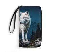 The White Wolf in The Misty Portefeuille en cuir pour homme et femme avec fermeture éclair et porte-cartes Blanc 19,7 x 10,5 cm, blanc, 19.7x10.5cm