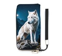 The White Wolf in the Misty Portefeuille en cuir pour homme et femme - Portefeuille long vertical fin avec fermeture éclair et porte-cartes - Blanc - 20 x 10,5 cm, blanc, 20x10.5cm