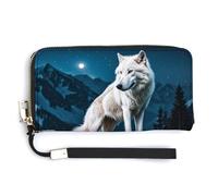 The White Wolf in The Misty Portefeuille en cuir pour porte-monnaie unisexe fin avec fermeture éclair, blanc, 20 x 10,5 cm, blanc, 20.0*10.5cm