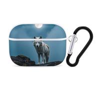 The White Wolf on The Rock Coque rigide de protection complète contre les chutes avec porte-clés compatible avec AirPod Pro 2e/1ère génération, LED avant visible, blanc