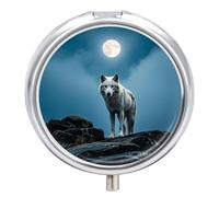 The White Wolf on the Rock Pilulier étanche portable en métal résistant à l'humidité avec 3 compartiments