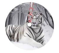 The Wild - Jupe de sapin de Noël imprimée tigre blanc - 91,4 cm - Double couche - Tapis de sol pour décoration de fête de vacances