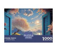 The Window Is Open And The Blue Wooden Shutters 1000 Pièces Carton Extra-épais Puzzle À Faire Soi-même Blue Window Extrêmement Difficile Jouet D'anniversaire Puzzles Pour Adultes Et Enfants 38x26cm/10