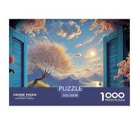 The Window Is Open And The Blue Wooden Shutters 1000 Pièces Carton Premium Coffret De Puzzles Blue Window Extrêmement Difficile Jouet D'anniversaire Puzzles Cadeaux Pour La Famille Et Les Amis 52x38cm