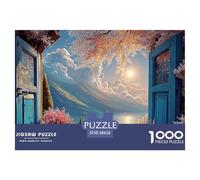 The Window Is Open And The Blue Wooden Shutters 1000 Pièces Carton Premium Puzzle De Qualité Supérieure Blue Window Stimulant Et Éducatif Jeu Familial Puzzles Pour La Décoration Intérieure 38x26cm/100