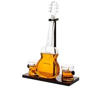 The Wine Savant Carafe à whisky en forme de guitare avec base en acajou 1000 ml