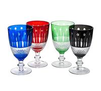 The Wine Savant Lot de 4 verres à calice en cristal italien multicolore - 237 ml - 14,5 cm de hauteur - Style italien vénitien - Rouge, bleu, vert, noir - Idéal pour les dîners, les bars et les