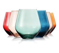 The Wine Savant Lot de 6 grands verres à vin colorés en cristal, 473,6 g, sans pied, verres multicolores de luxe - Pour elle, épouse, maman, amie - Eau colorée, vin, cocktail