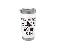 The Witch Is In Funny Halloween Moon Broom Gobelet isotherme en acier inoxydable double paroi