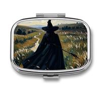 The Witch of Darkness Pilulier portable en métal avec 2 compartiments pour sac à main et voyage Pilulier compact et suppléments d'huile de poisson vitamines