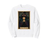 The Witch Tarot Carte d'halloween Chat Gothique Femme Sorcière Vibes Sweatshirt, Unisexe pour Adultes, Blanc, XL