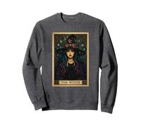 The Witch Tarot Carte d'halloween Chat Gothique Femme Sorcière Vibes Sweatshirt, Unisexe pour Adultes, Chiné Foncé, S
