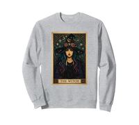 The Witch Tarot Carte d'halloween Chat Gothique Femme Sorcière Vibes Sweatshirt, Unisexe pour Adultes, Gris Chiné, XXL