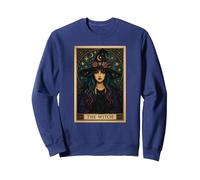 The Witch Tarot Carte d'halloween Chat Gothique Femme Sorcière Vibes Sweatshirt, Unisexe pour Adultes, Bleu Marine, S
