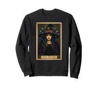 The Witch Tarot Carte d'halloween Chat Gothique Femme Sorcière Vibes Sweatshirt, Unisexe pour Adultes, Noir, XL