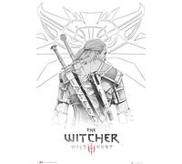 The Witcher Poster maxi imprimé Geralt Sketch Games - Dimensions : 61 x 91,5 cm + cadre amovible Shinsuke® Maxi en MDF noir, vitre en acrylique