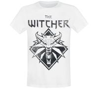 The Witcher Wolf Logo Homme T-Shirt Manches Courtes Blanc 100% Coton Regular/Coupe Standard