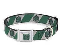 The Wizarding World of Harry Potter Collier pour Chien avec Boucle de Ceinture de sécurité en métal avec Blason Serpentard Rayures diagonales Gris Vert 24 à 33 cm 2,5 cm de Large