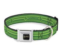 The Wizarding World of Harry Potter Collier pour chien avec boucle de ceinture de sécurité en métal, icônes de champion de la maison Serpentard Harry Potter, vert à rayures, 38,1 à 61 cm, 2,5 cm de