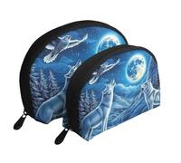 The Wolf and The Owl Moonlight Lot de 2 trousses de toilette de voyage portables, blanc, Taille unique