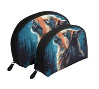 The Wolf Under The Moon Lot de 2 trousses de maquillage portables Motif loup, blanc, Taille unique